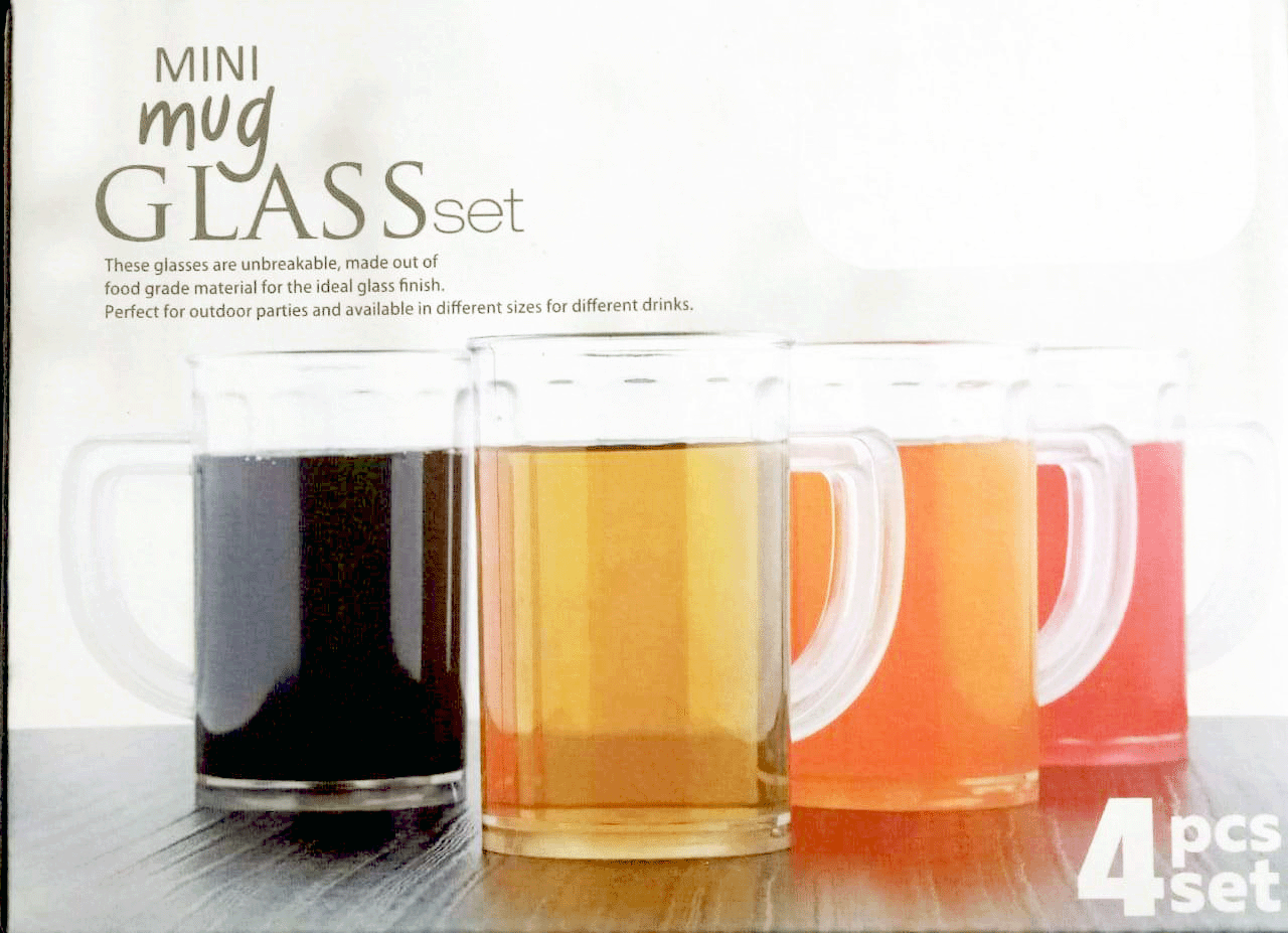 Transparent plastic beer mugs set, 4 pcs.