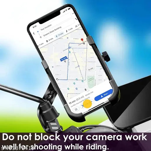 Metal Bike Mount Holder Navigation 360 Degree Rotation Mirror Cradle for All Smartphones Bicycle, Motorcycle, Scooty (Black)