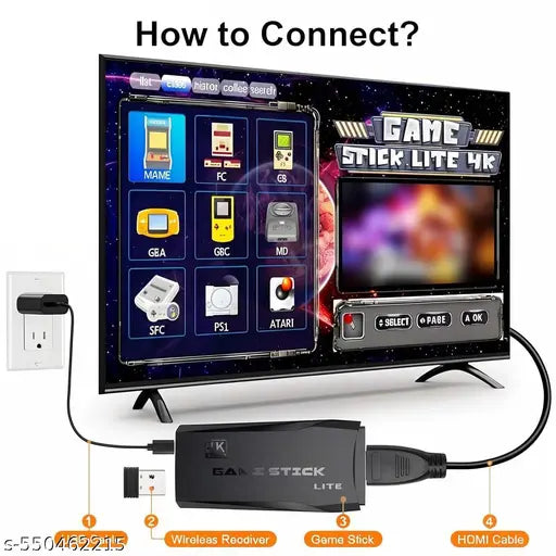 Wireless Retro Video Game Console Game Stick with 9 Emulators, 2 Wireless Controllers, 10,000+ Classic Games for Kids & Adults – HDMI TV Gaming System