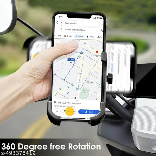 Metal Bike Mount Holder Navigation 360 Degree Rotation Mirror Cradle for All Smartphones Bicycle, Motorcycle, Scooty (Black)